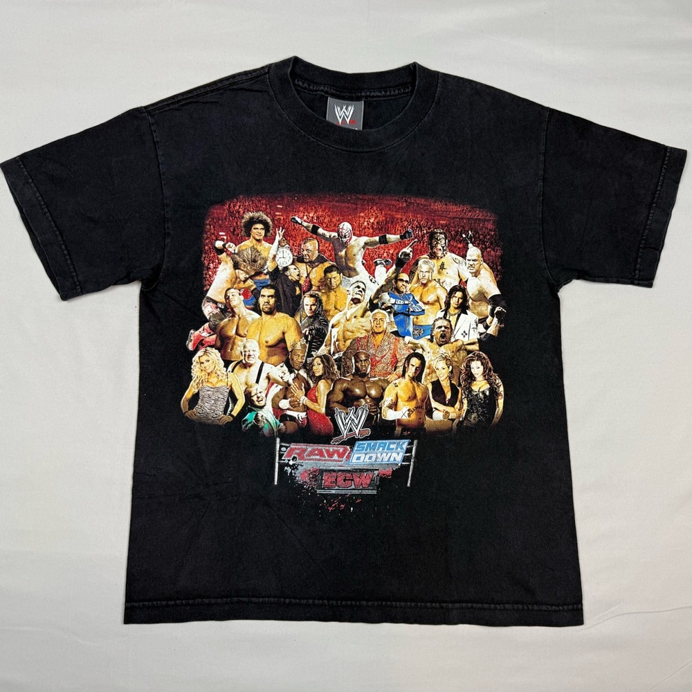 Vtg WWE Smackdown Raw ECW Kid T-Shirt Youth Large Y2K Double Sided Distressed A2